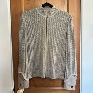 st. john linen silk wool blend knit full double zip jacket